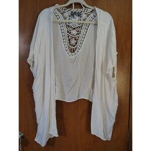 Boho Chic White Crochet Lace Poncho Butterfly Sleeves Bohemian Western Festival